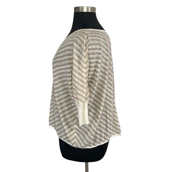 Chico’s 0 S Tan Striped Top Dolman Batwing Linen Blend Coastal Fits M L XL - Picture 5 of 7